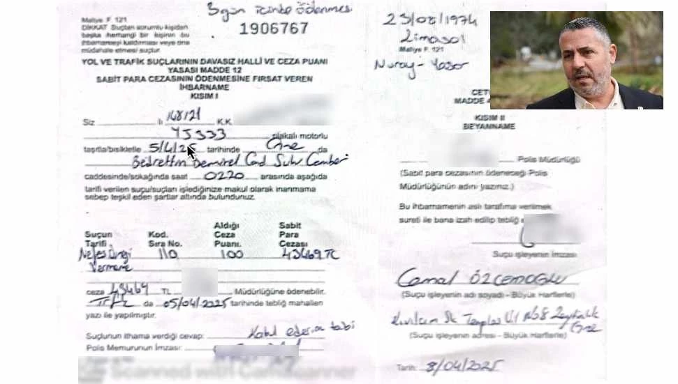 Girne Kaymakamı Cemal Özcemoğlu’na yüklü trafik cezası!