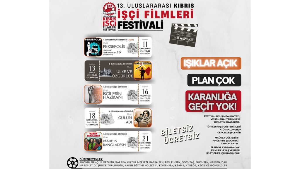 Uluslararası Kıbrıs İşçi Filmleri Festivali 11 Haziran’da başlayacak