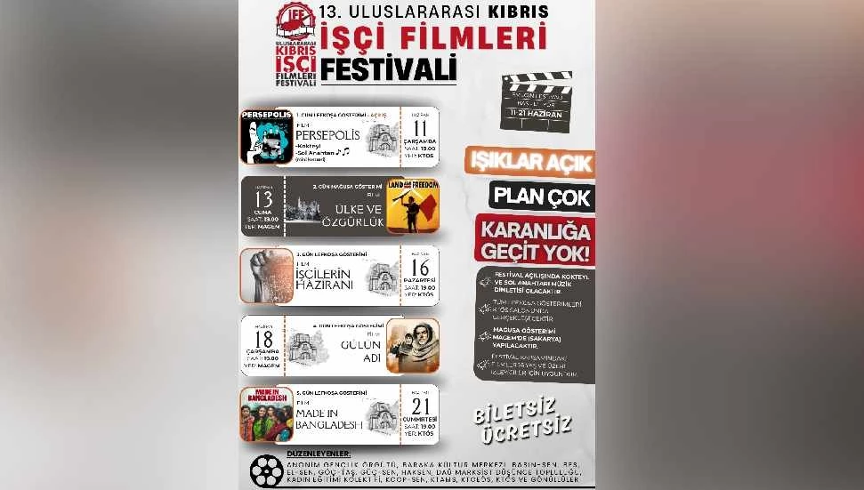 Uluslararası Kıbrıs İşçi Filmleri Festivali 11 Haziran’da başlayacak