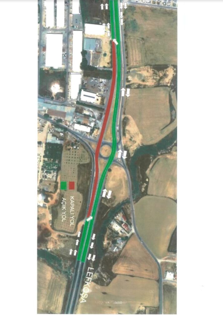 Alayköy Kavşağı’nda trafik düzenlemesi: Trafik Güzelyurt-Lefkoşa istikametinde çift yönlü verilecek
