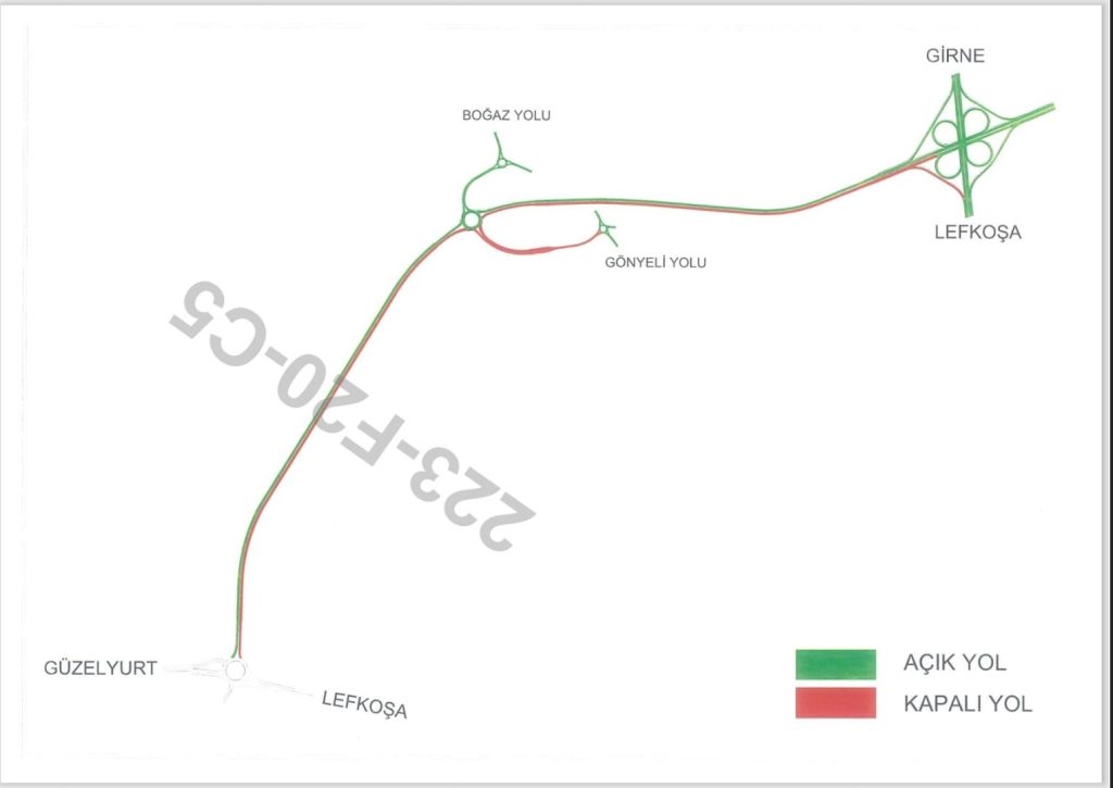 Lefkoşa Kuzey Çevre Yolunun bir kısmı trafiğe kapatıldı