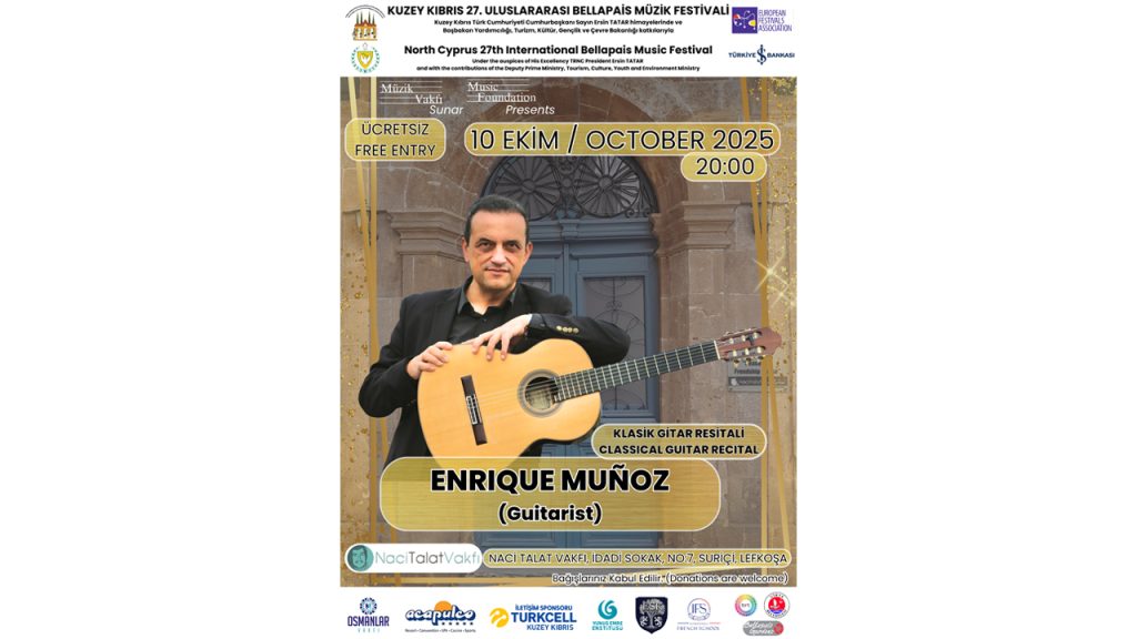 Gitarist Enrique Munoz Bellapais Müzik Festivali kapsamında Lefkoşa’da sahne alacak