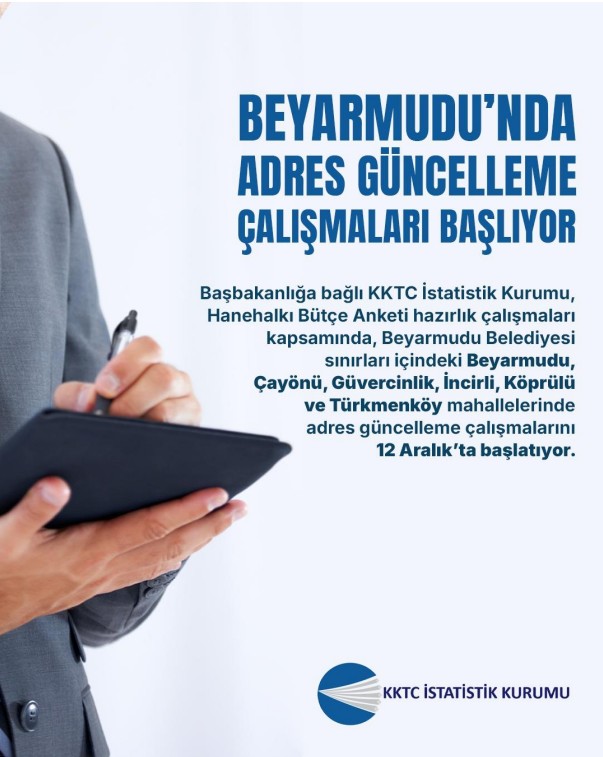 İstatistik Kurumu, Beyarmudu’nda adres güncelleme çalışmalarına yarın başlıyor