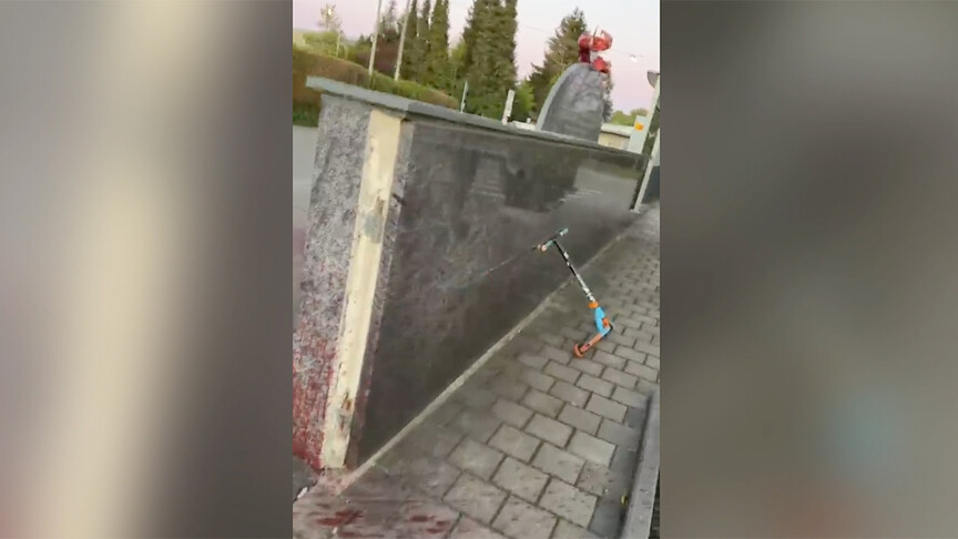 Almanya’da caminin duvarı tahrip edildi ve girişine domuz başı bırakıldı