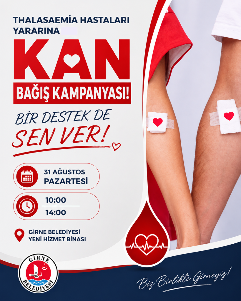 Girne Belediyesi’nde 31 Ağustos’ta kan bağışı kampanyası