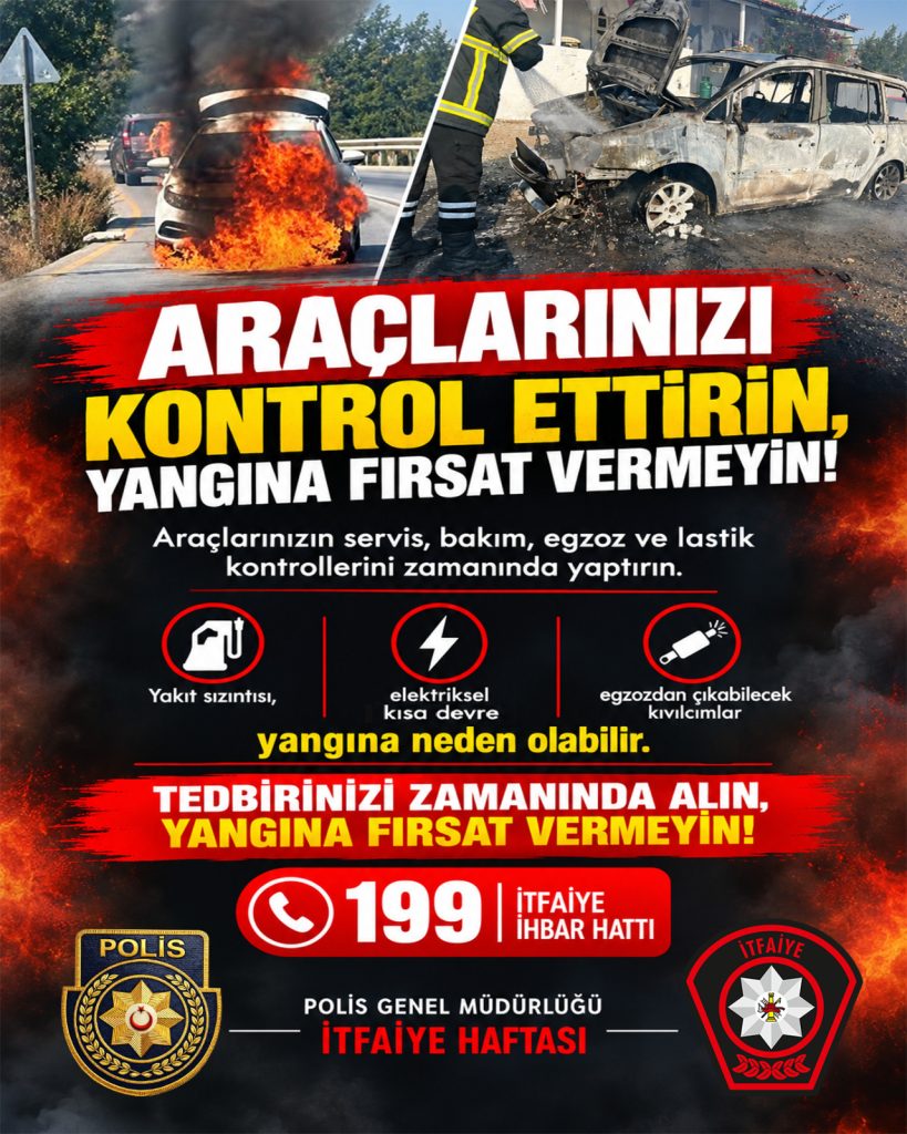Polisten, araç yangını sırasında yapılması gerekenlerle ilgili tavsiyeler: Araç güvenli bir yere çekilmeli ve motor durdurulmalı